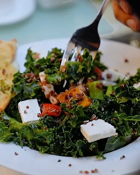A fresh salad plated and filmed for a restaurant client